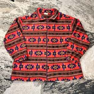 Vintage 90s Handmade Southwestern Aztec Full Zip Fleece Jacket YKK SZ L